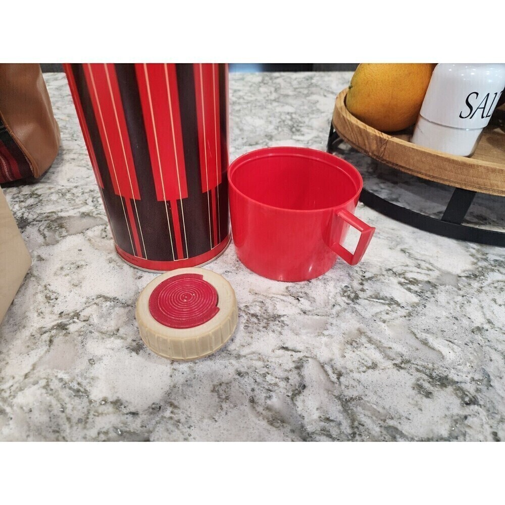 Vintage Thermos Picnic Set With Red Plaid Carry Case - 2 Thermos with Lunch Box - Picture 3 of 10